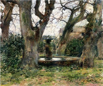 風景 Painting - 噴水のあるイタリアの風景 印象派の風景 セオドア・ロビンソンの森 森